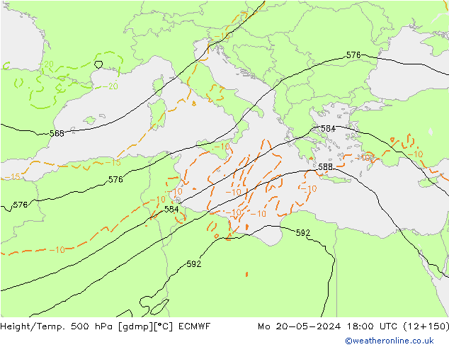 Z500/Rain (+SLP)/Z850 ECMWF lun 20.05.2024 18 UTC