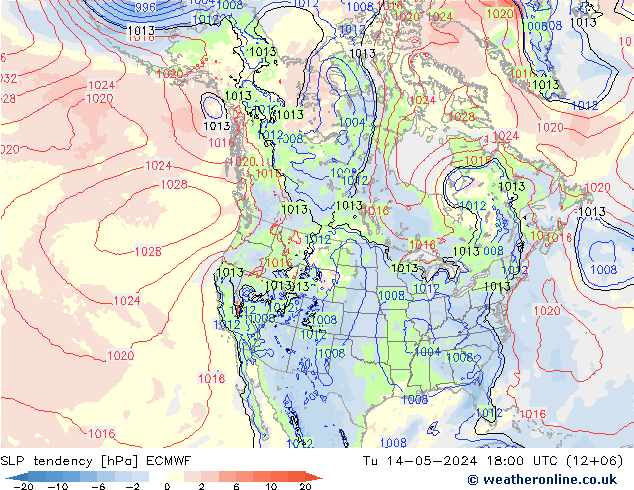 Tendencia de presión ECMWF mar 14.05.2024 18 UTC
