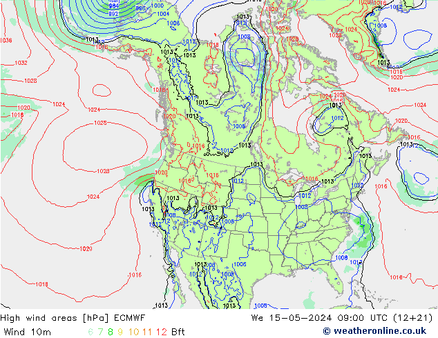 High wind areas ECMWF St 15.05.2024 09 UTC