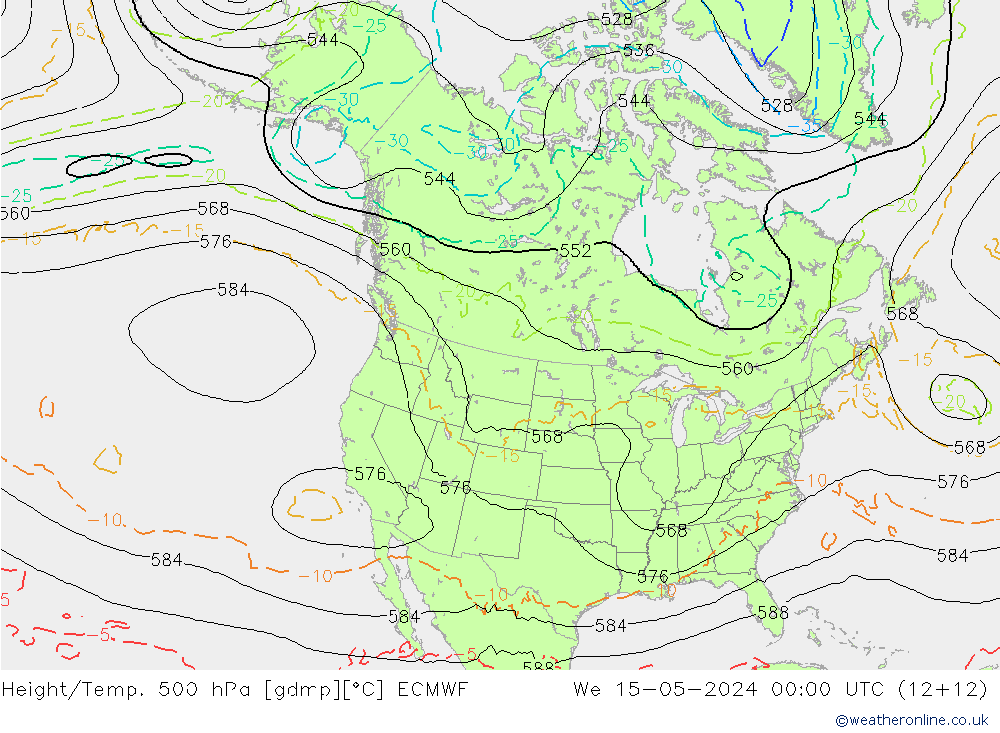 Z500/Rain (+SLP)/Z850 ECMWF Mi 15.05.2024 00 UTC