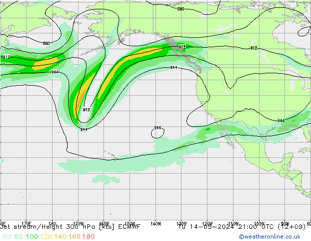 Jet stream/Height 300 hPa ECMWF Tu 14.05.2024 21 UTC