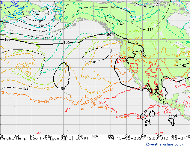 Height/Temp. 850 hPa ECMWF We 15.05.2024 12 UTC