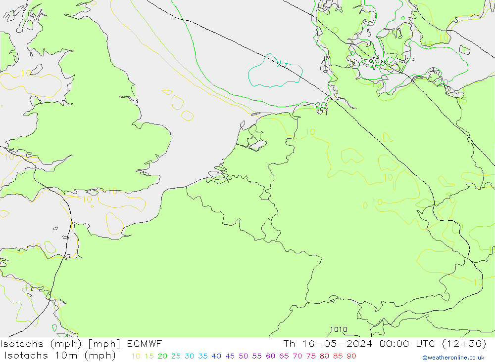 Isotachs (mph) ECMWF Th 16.05.2024 00 UTC