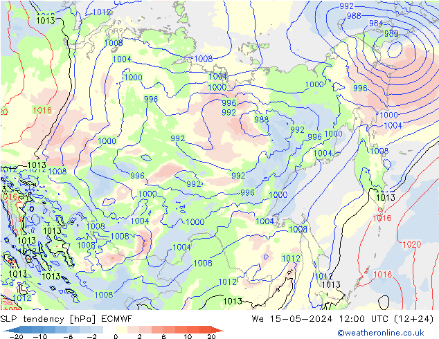 Tendenza di Pressione ECMWF mer 15.05.2024 12 UTC