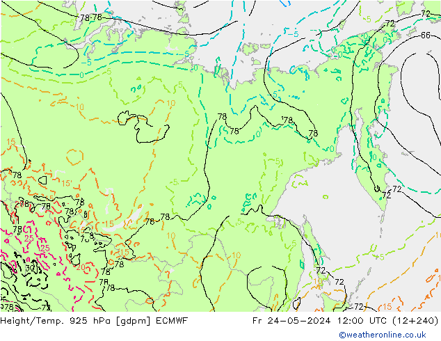 Yükseklik/Sıc. 925 hPa ECMWF Cu 24.05.2024 12 UTC