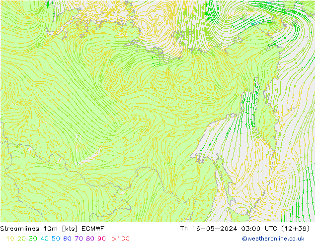 Linea di flusso 10m ECMWF gio 16.05.2024 03 UTC