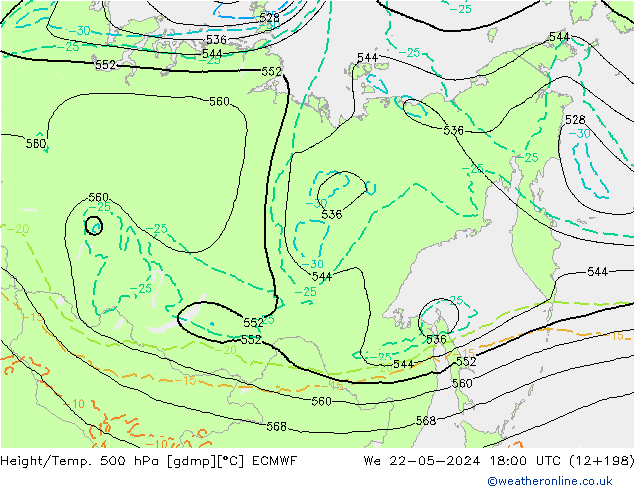 Z500/Rain (+SLP)/Z850 ECMWF We 22.05.2024 18 UTC