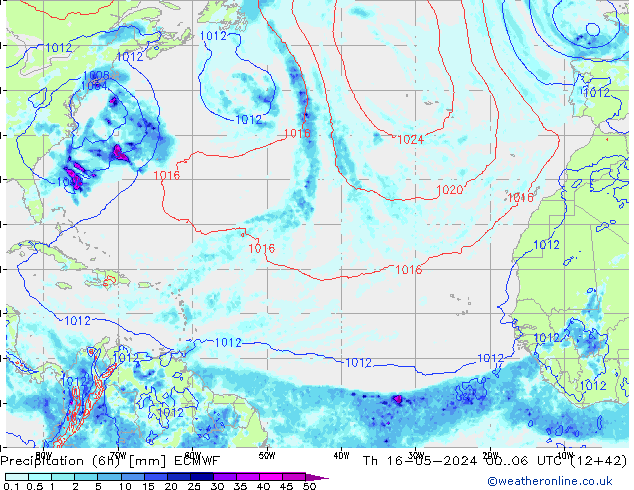 Prec 6h/Wind 10m/950 ECMWF Do 16.05.2024 06 UTC