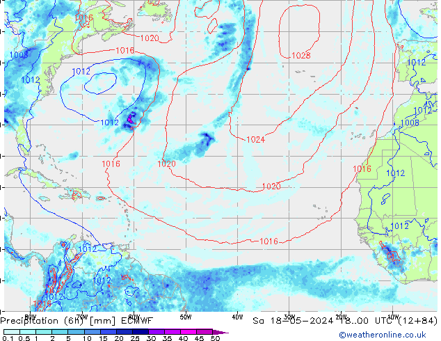Precipitation (6h) ECMWF Sa 18.05.2024 00 UTC