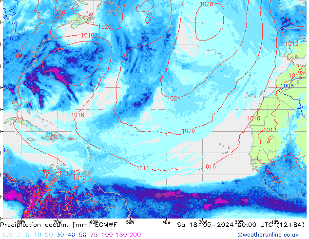 Precipitation accum. ECMWF sab 18.05.2024 00 UTC