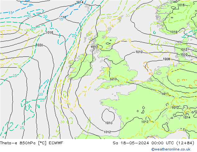 Theta-e 850гПа ECMWF сб 18.05.2024 00 UTC