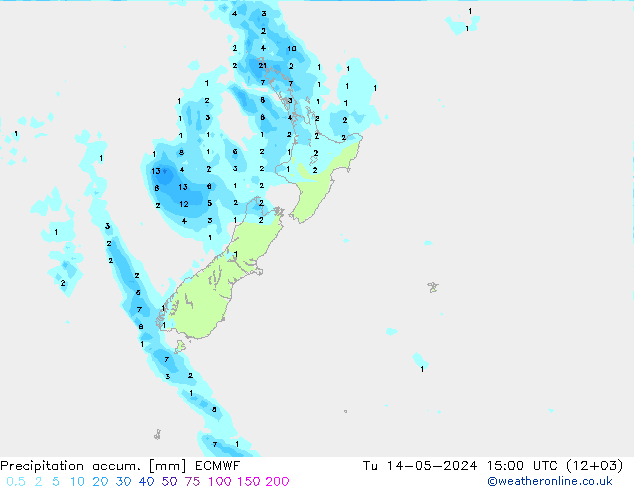 Precipitation accum. ECMWF Tu 14.05.2024 15 UTC