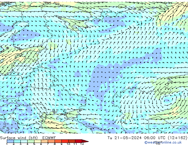 Surface wind (bft) ECMWF Tu 21.05.2024 06 UTC