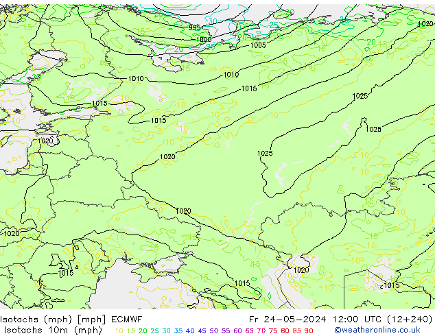 Isotachs (mph) ECMWF Sex 24.05.2024 12 UTC
