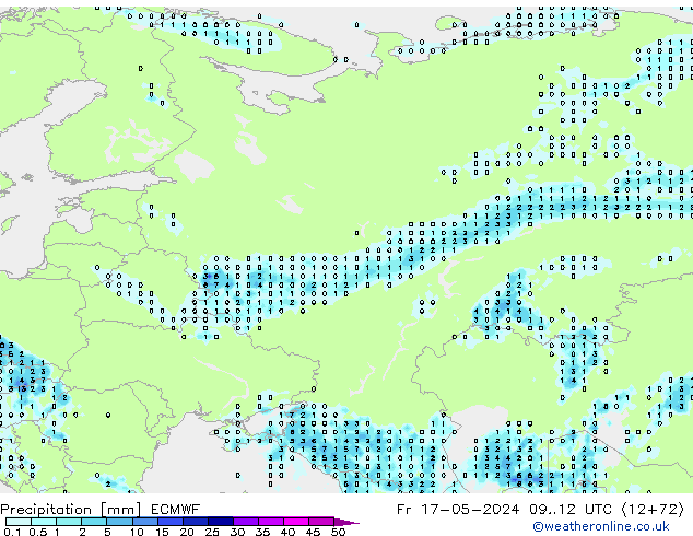 Srážky ECMWF Pá 17.05.2024 12 UTC