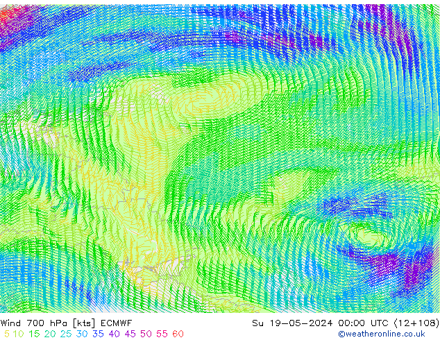 Wind 700 hPa ECMWF So 19.05.2024 00 UTC