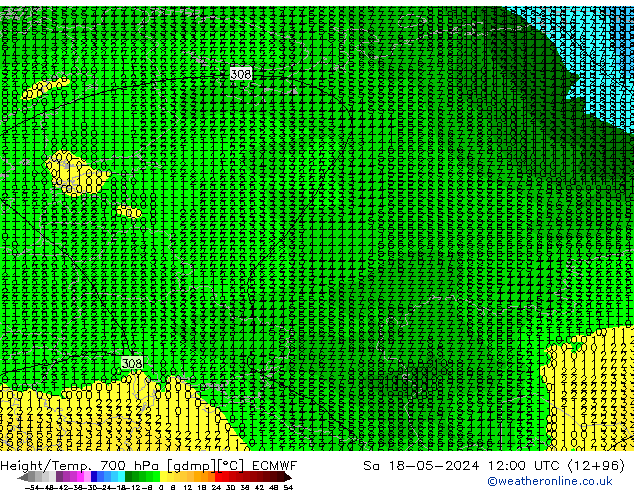 Height/Temp. 700 hPa ECMWF Sáb 18.05.2024 12 UTC