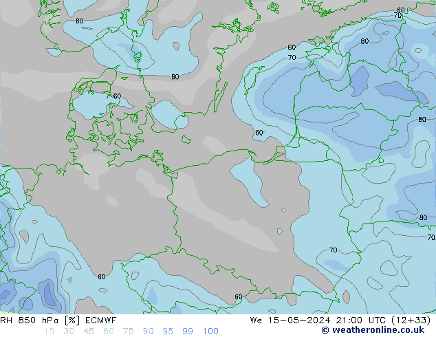 RH 850 гПа ECMWF ср 15.05.2024 21 UTC