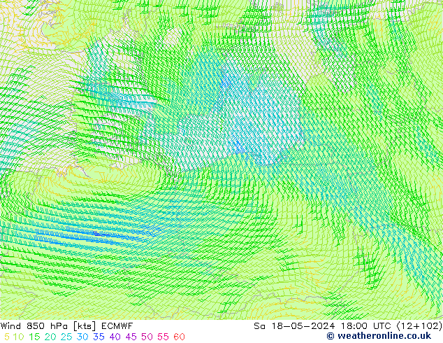 Wind 850 hPa ECMWF So 18.05.2024 18 UTC