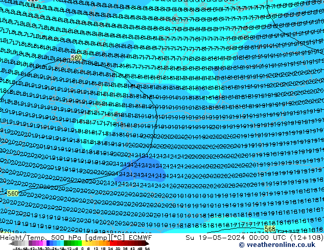 Z500/Regen(+SLP)/Z850 ECMWF zo 19.05.2024 00 UTC