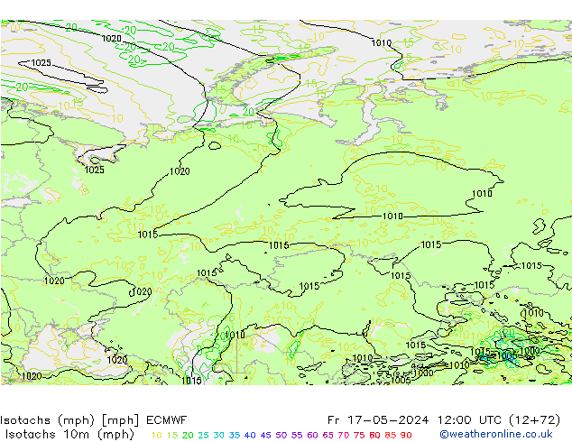 Isotachs (mph) ECMWF Fr 17.05.2024 12 UTC
