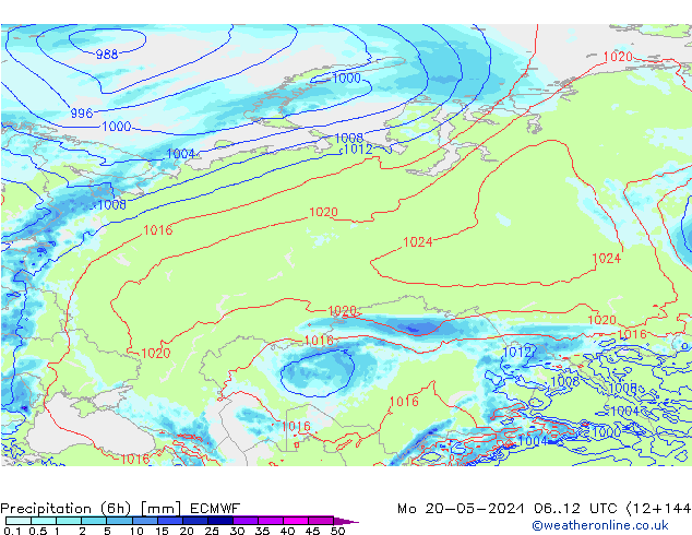 Z500/Rain (+SLP)/Z850 ECMWF Po 20.05.2024 12 UTC