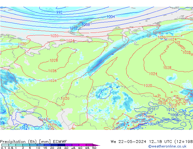 Precipitation (6h) ECMWF We 22.05.2024 18 UTC