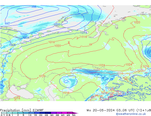 Srážky ECMWF Po 20.05.2024 06 UTC