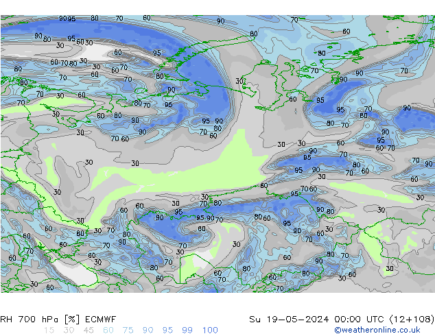 RH 700 hPa ECMWF nie. 19.05.2024 00 UTC
