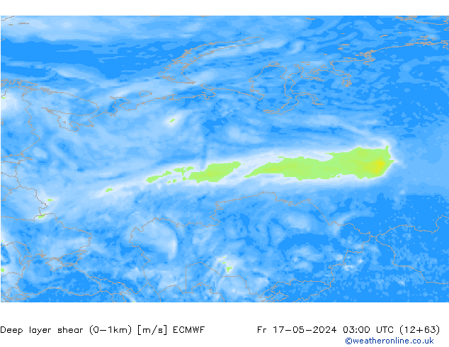 Deep layer shear (0-1km) ECMWF pt. 17.05.2024 03 UTC