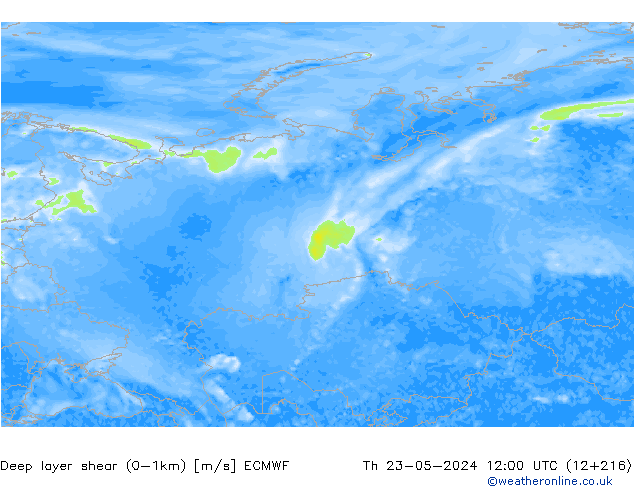 Deep layer shear (0-1km) ECMWF Do 23.05.2024 12 UTC
