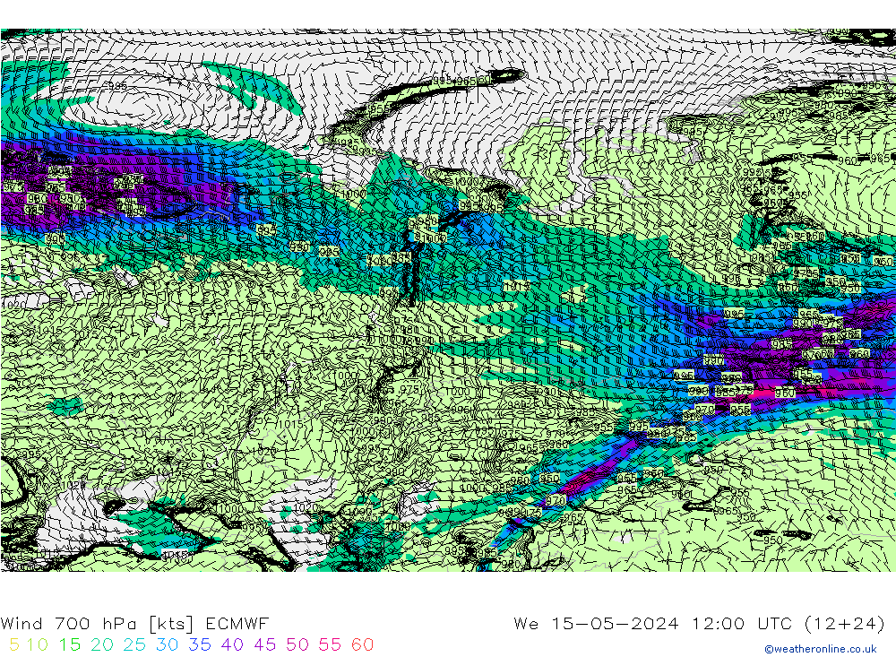 Rüzgar 700 hPa ECMWF Çar 15.05.2024 12 UTC