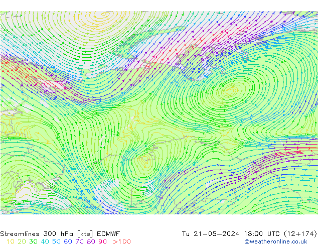 ветер 300 гПа ECMWF вт 21.05.2024 18 UTC