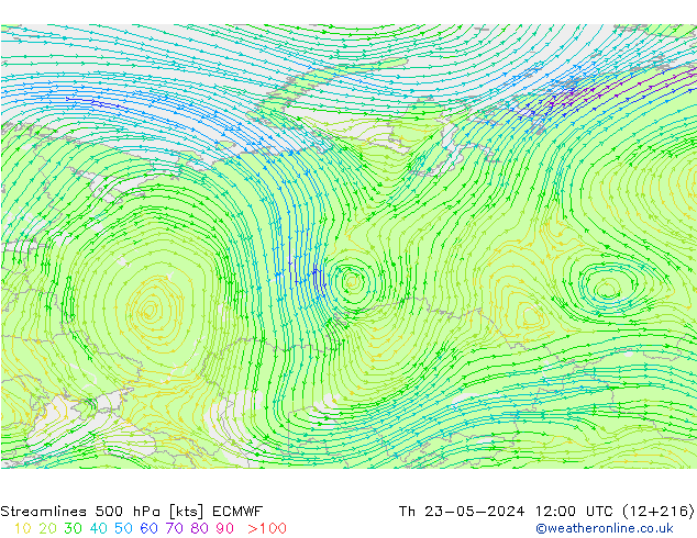 Rüzgar 500 hPa ECMWF Per 23.05.2024 12 UTC