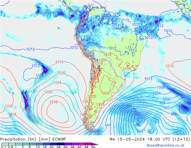 Precipitation (6h) ECMWF We 15.05.2024 00 UTC