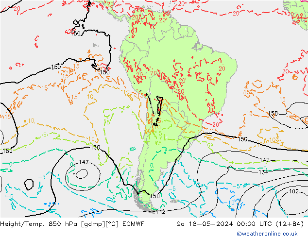 Height/Temp. 850 hPa ECMWF Sa 18.05.2024 00 UTC