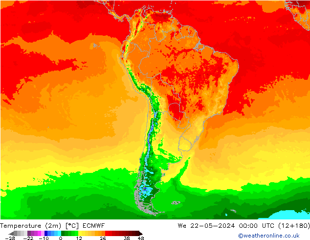 Sıcaklık Haritası (2m) ECMWF Çar 22.05.2024 00 UTC