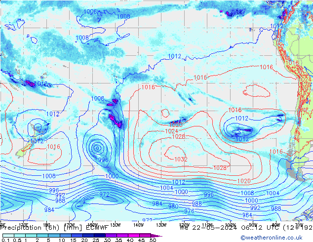 Z500/Rain (+SLP)/Z850 ECMWF ср 22.05.2024 12 UTC