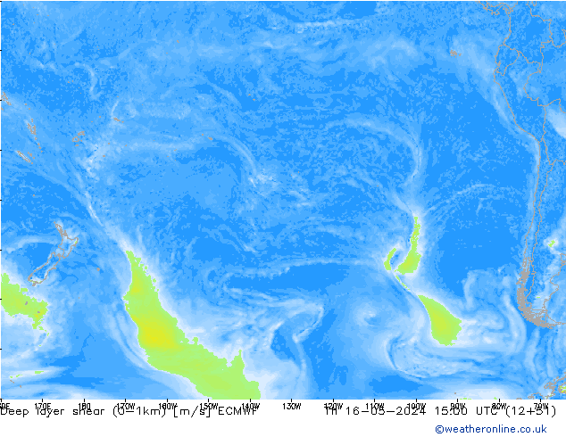 Deep layer shear (0-1km) ECMWF чт 16.05.2024 15 UTC