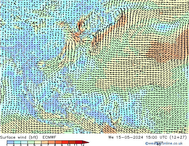 Surface wind (bft) ECMWF St 15.05.2024 15 UTC