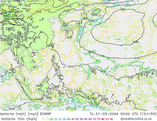 Isotaca (mph) ECMWF mar 21.05.2024 00 UTC
