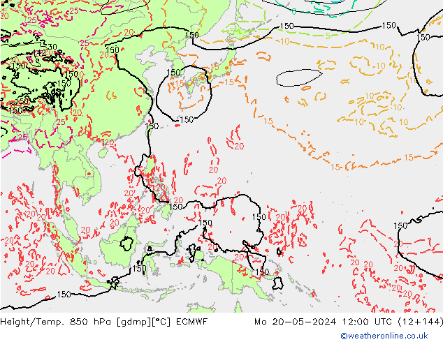 Yükseklik/Sıc. 850 hPa ECMWF Pzt 20.05.2024 12 UTC