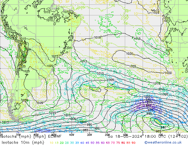 Eşrüzgar Hızları mph ECMWF Cts 18.05.2024 18 UTC