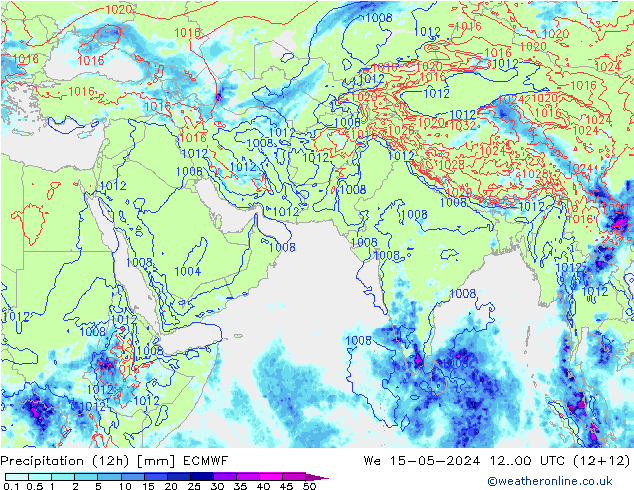降水量 (12h) ECMWF 星期三 15.05.2024 00 UTC