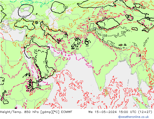 Hoogte/Temp. 850 hPa ECMWF wo 15.05.2024 15 UTC