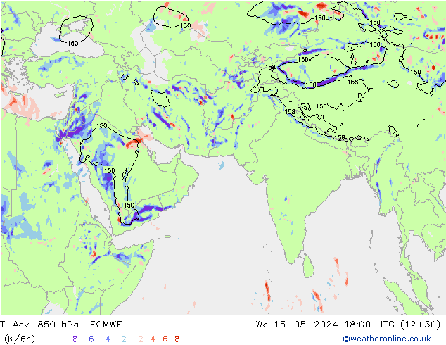 T-Adv. 850 гПа ECMWF ср 15.05.2024 18 UTC