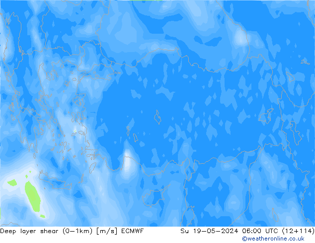 Deep layer shear (0-1km) ECMWF dim 19.05.2024 06 UTC