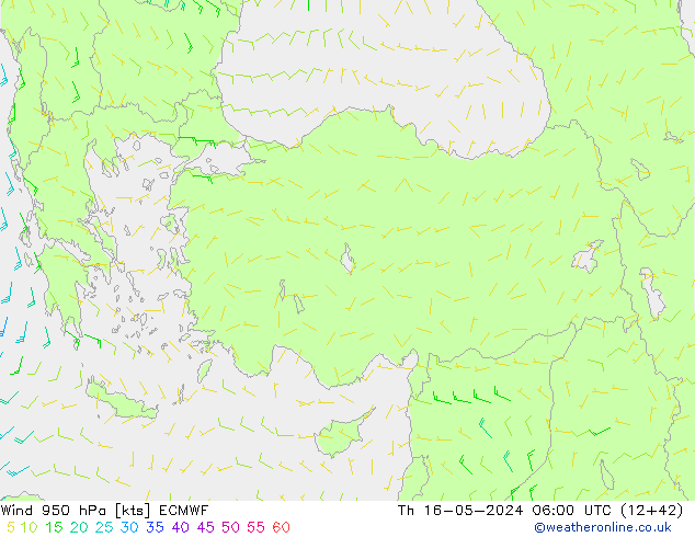 Wind 950 hPa ECMWF do 16.05.2024 06 UTC