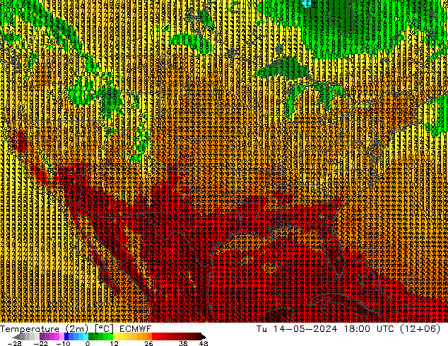 Sıcaklık Haritası (2m) ECMWF Sa 14.05.2024 18 UTC