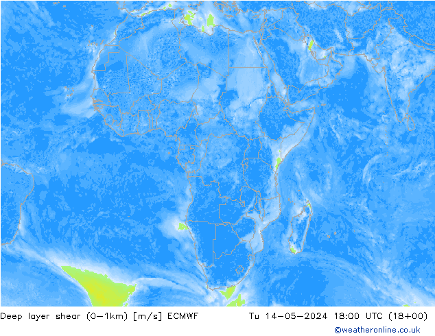 Deep layer shear (0-1km) ECMWF  14.05.2024 18 UTC